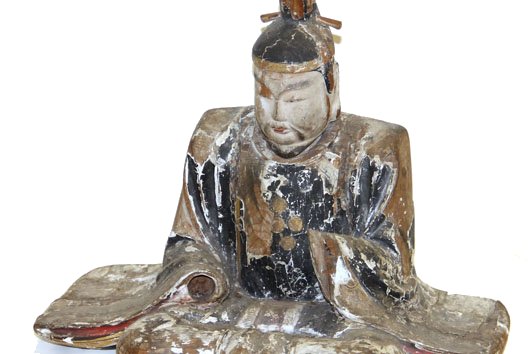Late Edo period carved and painted wood figure of a Shinto priest