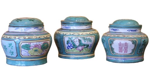 Three Chinese lead pigment glazed stoneware herb jars