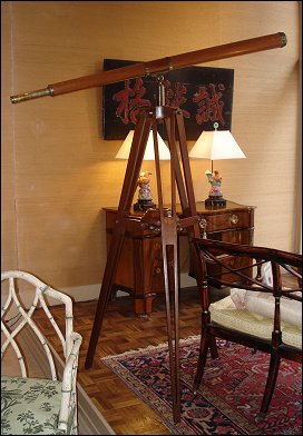Late George III period single draw, mahogany barreled telescope, on mahogany tripod stand