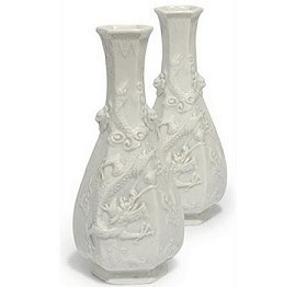 Chinese Dehua blanc-de-chine hexagonal bottle vases