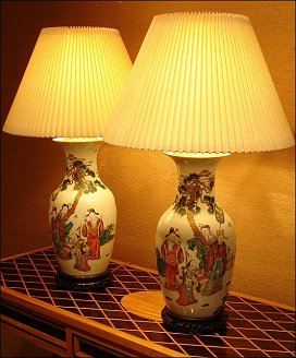 Pair of Chinese large polychrome enamel porcelain baluster lamps
