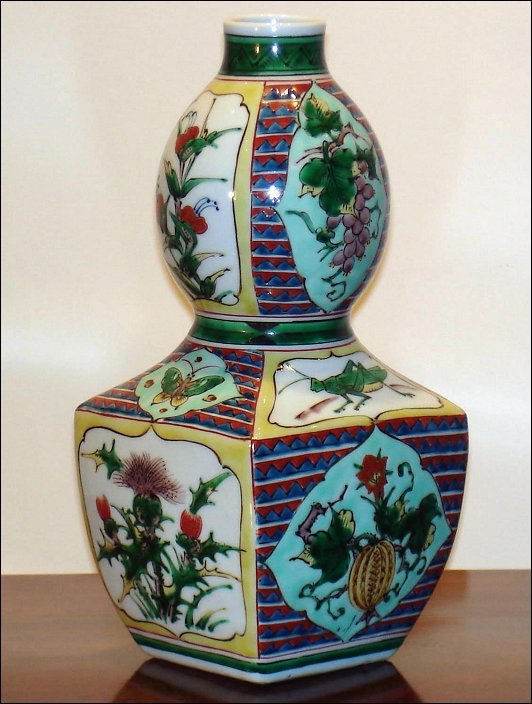 Ko Kutani double gourd vase