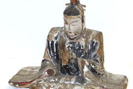 Late Edo period carved and painted wood figure of a Shinto priest