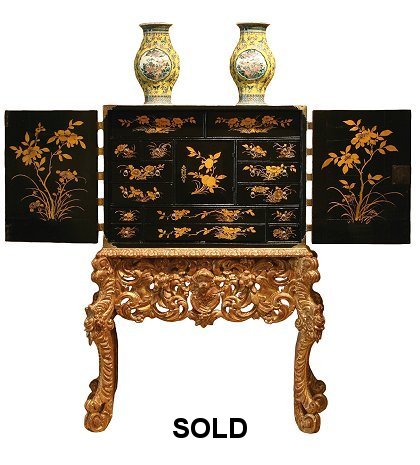 William and Mary period japanned cabinet